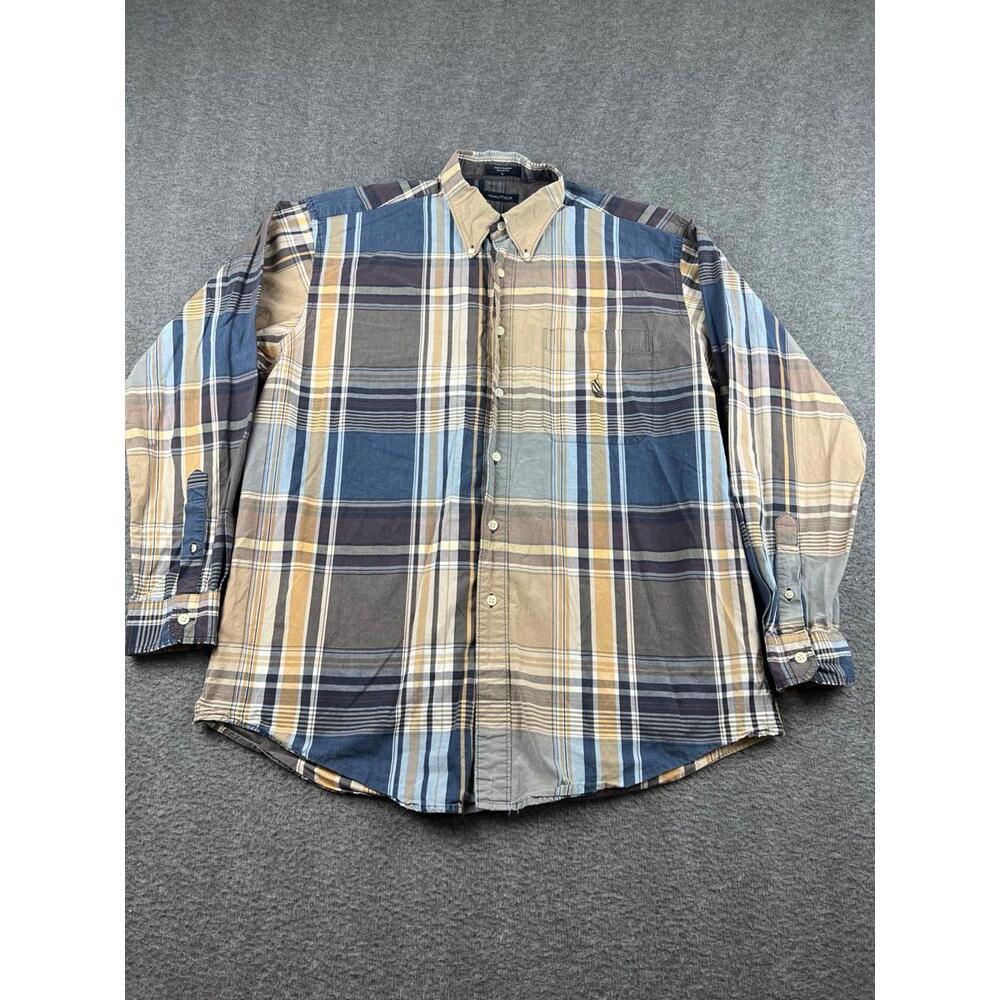 Nautica Men's Long Sleeve Plaid Casual‎ Shirt Size Large